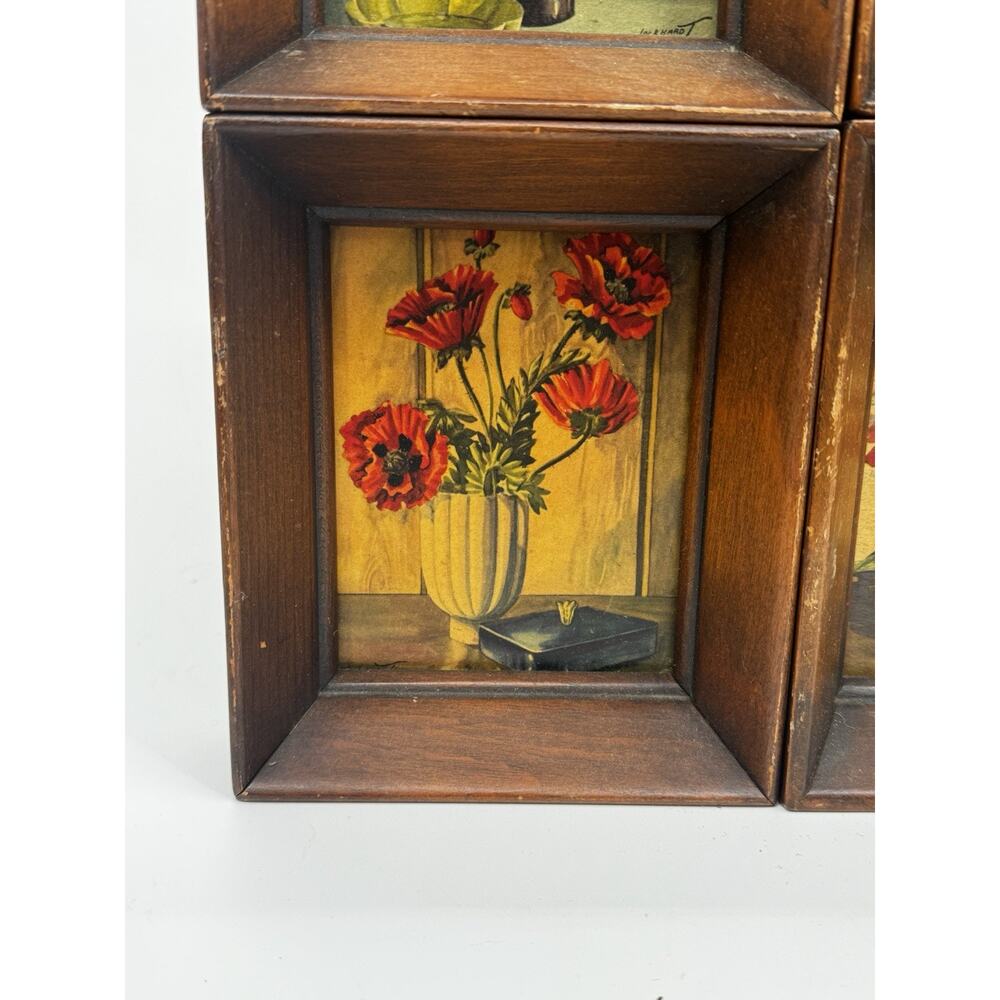 Lockhardt Floral Prints Vintage Wooden Framed Set of 4 Small Artworks 5x6 Each - Picture 5 of 10